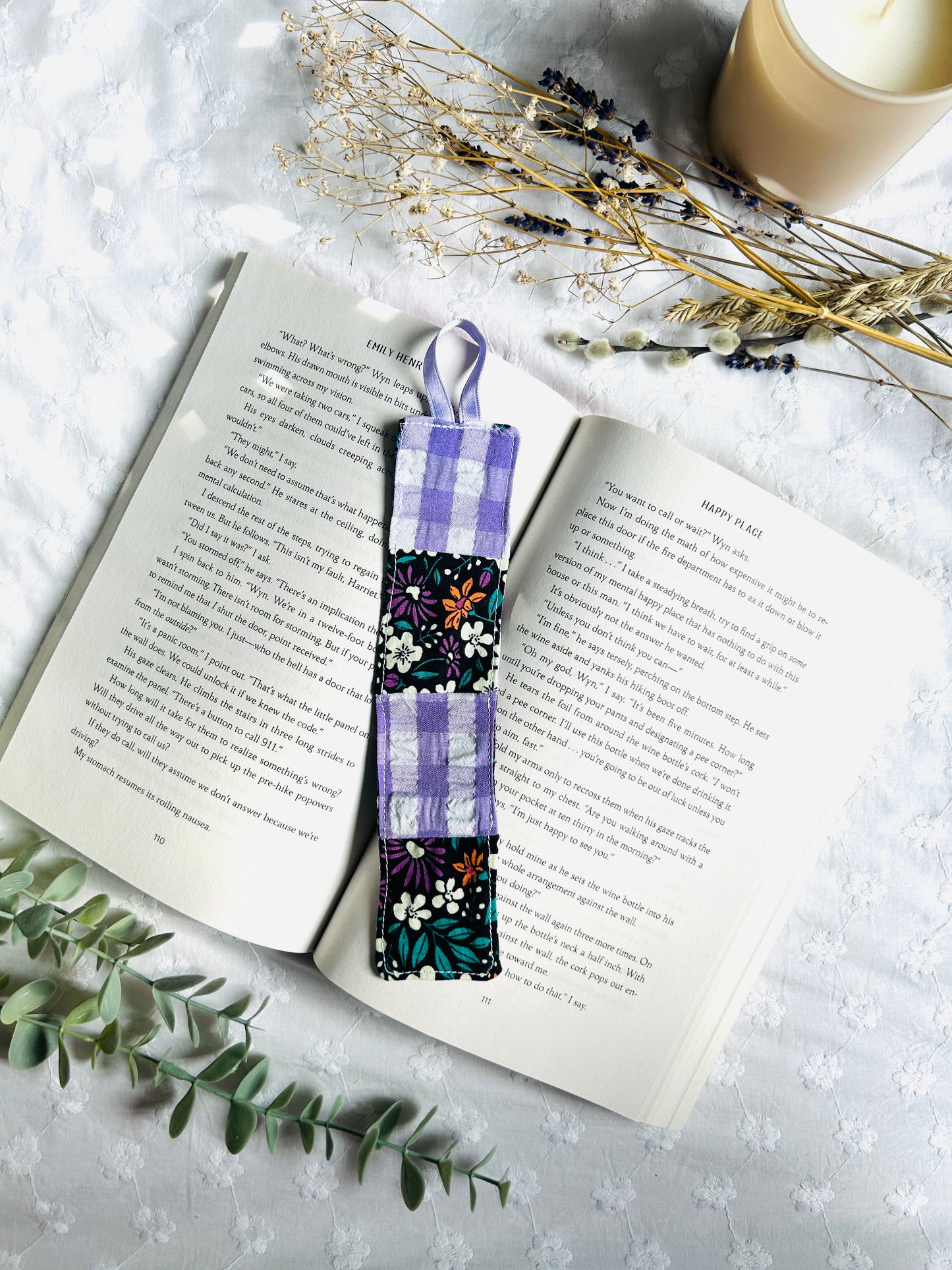 Scrappy Bookmark - Lilac Gingham and Floral
