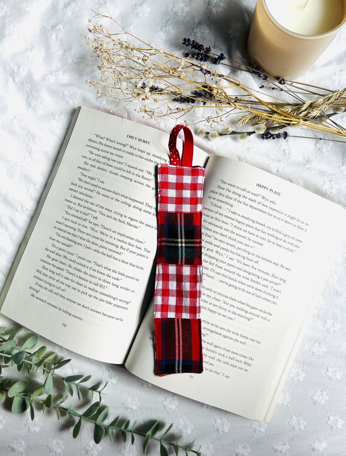 Scrappy Bookmark - Red Gingham and Plaid
