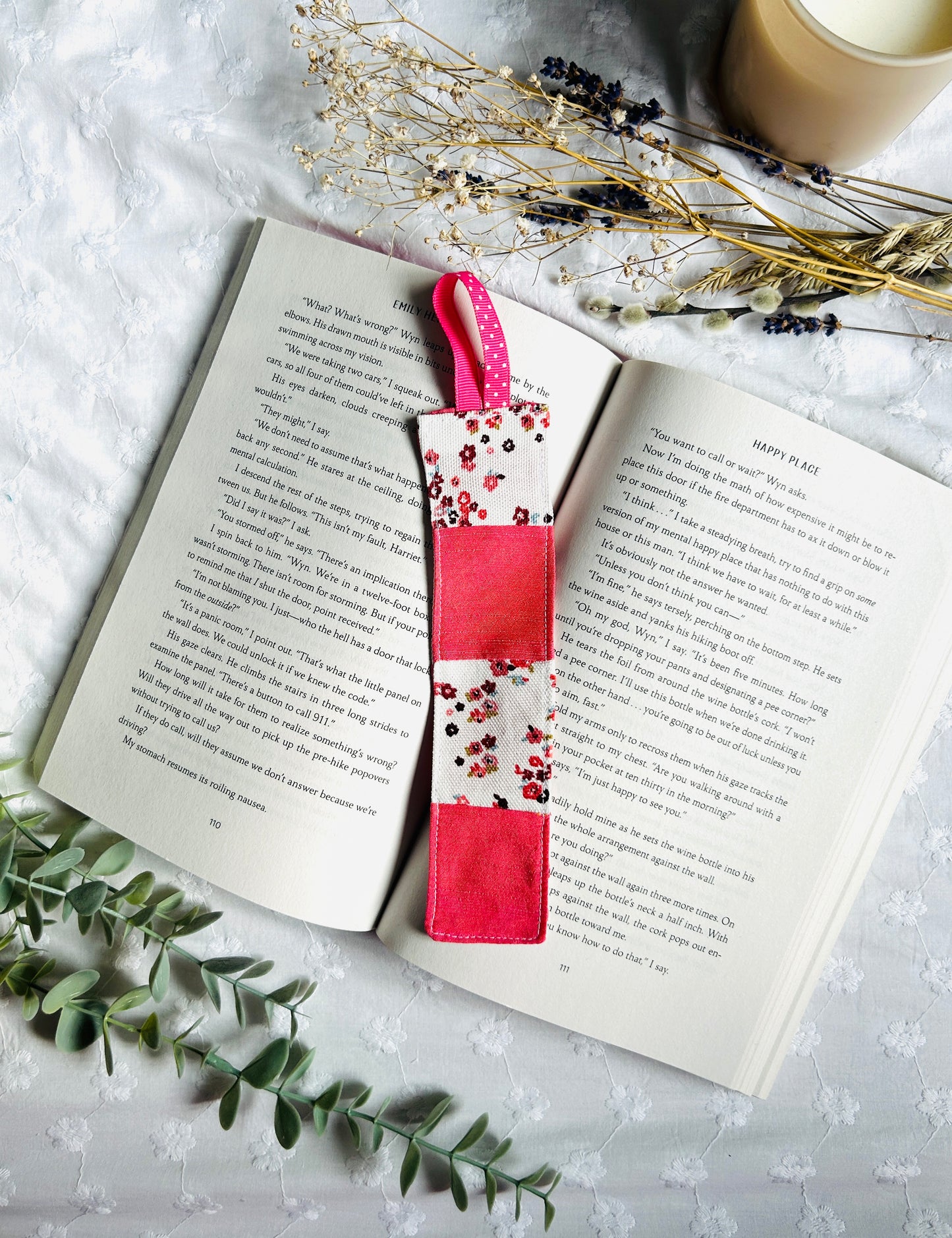 Scrappy Bookmark - Bright Pink and White Florals
