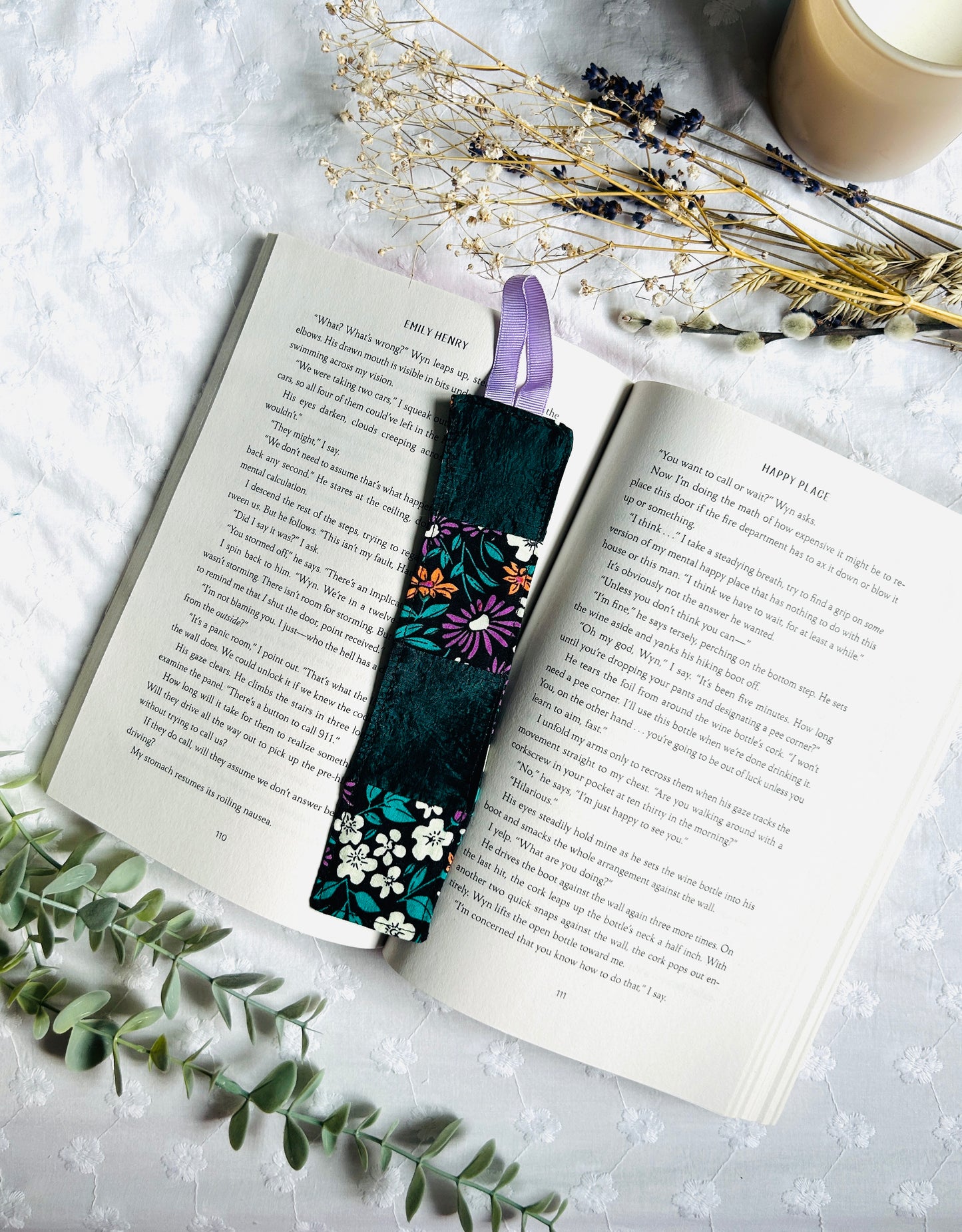 Scrappy Bookmark - Forest Green and Florals