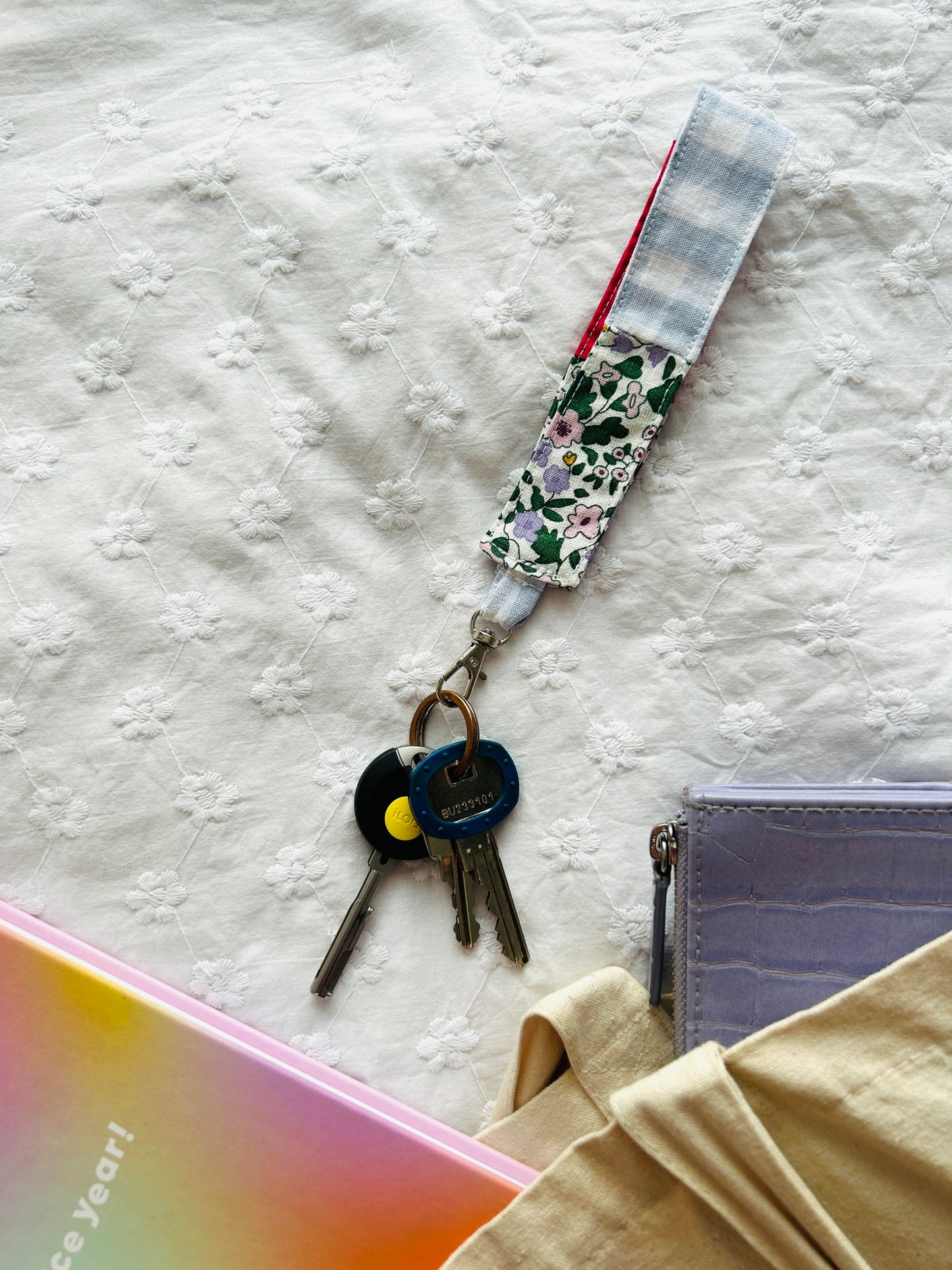 Scrappy Keychain - Pink Lilac Florals and Gingham