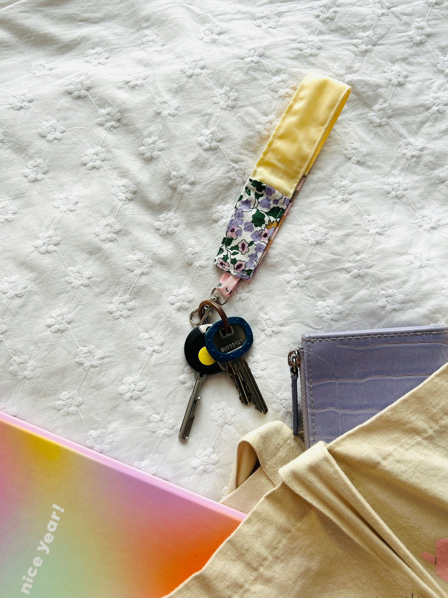 Scrappy Keychain - Yellow and Lilac Gingham and Florals