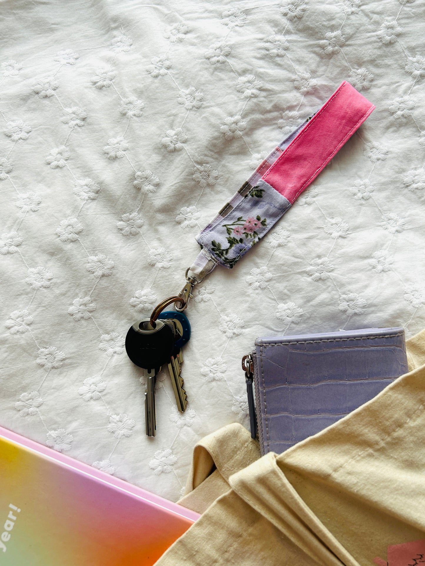 Scrappy Keychain - Lilac Pink Gingham and Florals