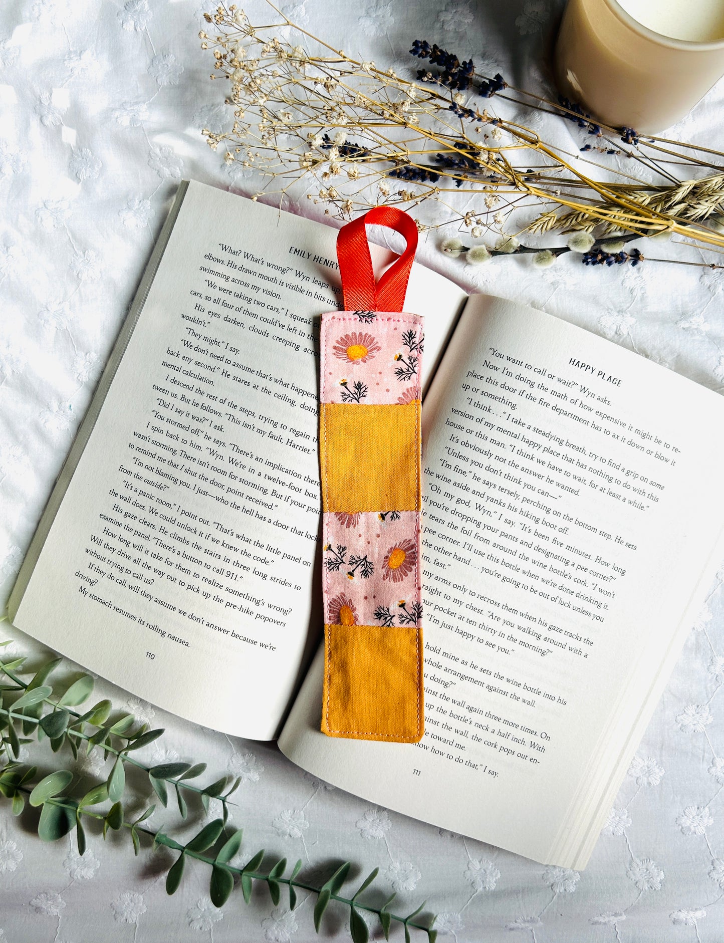 Scrappy Bookmark - Orange and Pink Floral