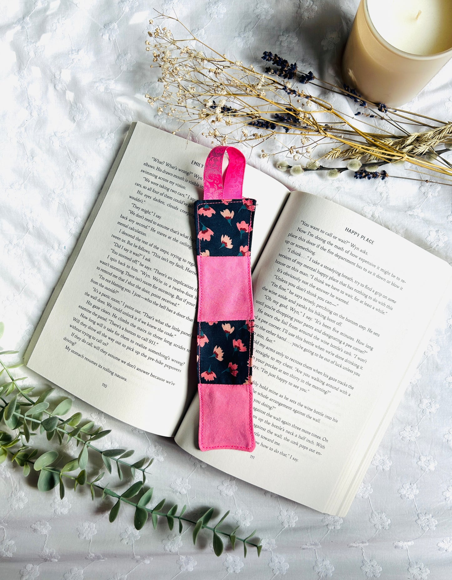 Scrappy Bookmark - Barbie Pink and Navy Florals