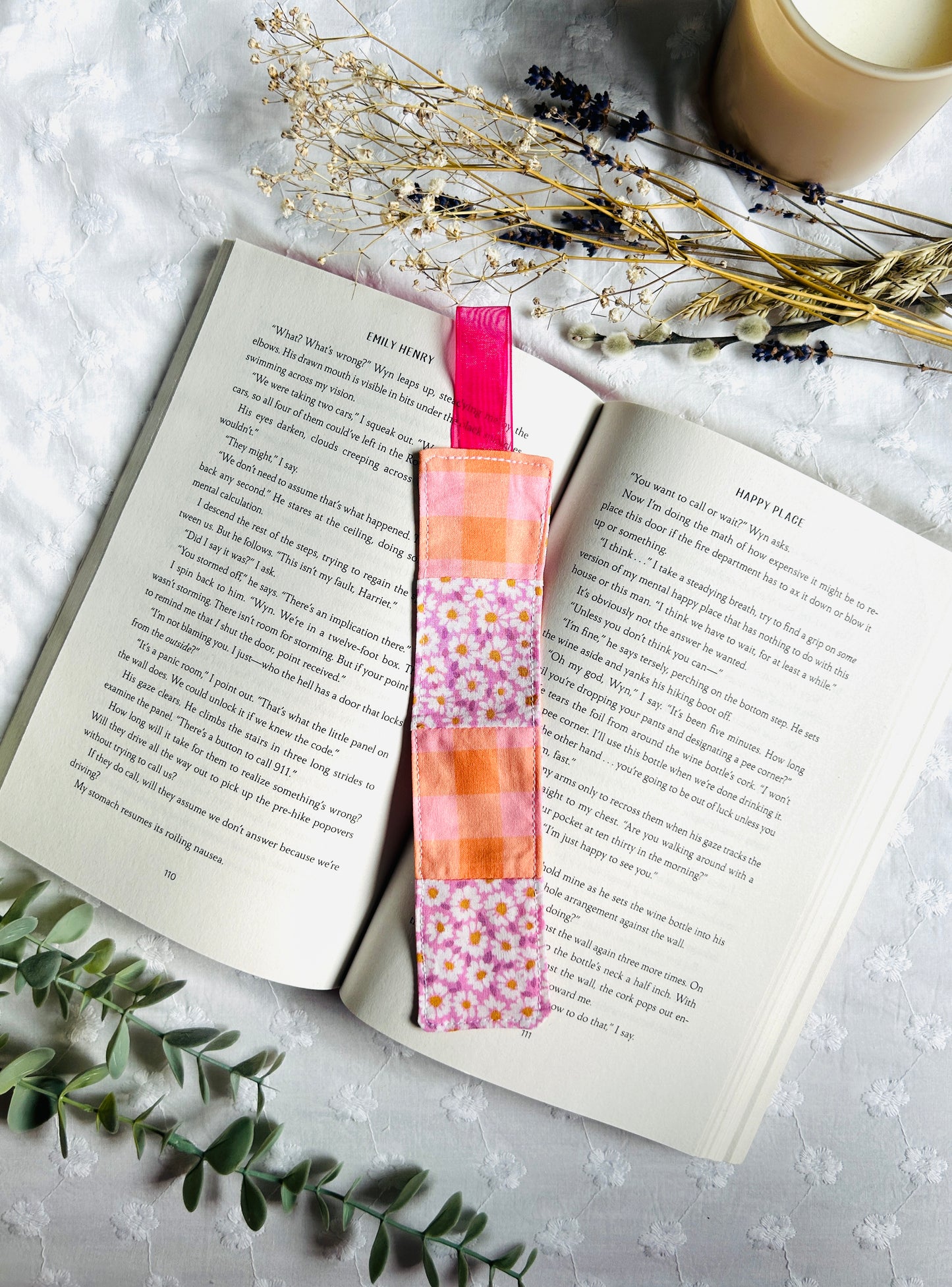 Scrappy Bookmark - Pink and Orange Gingham and Florals