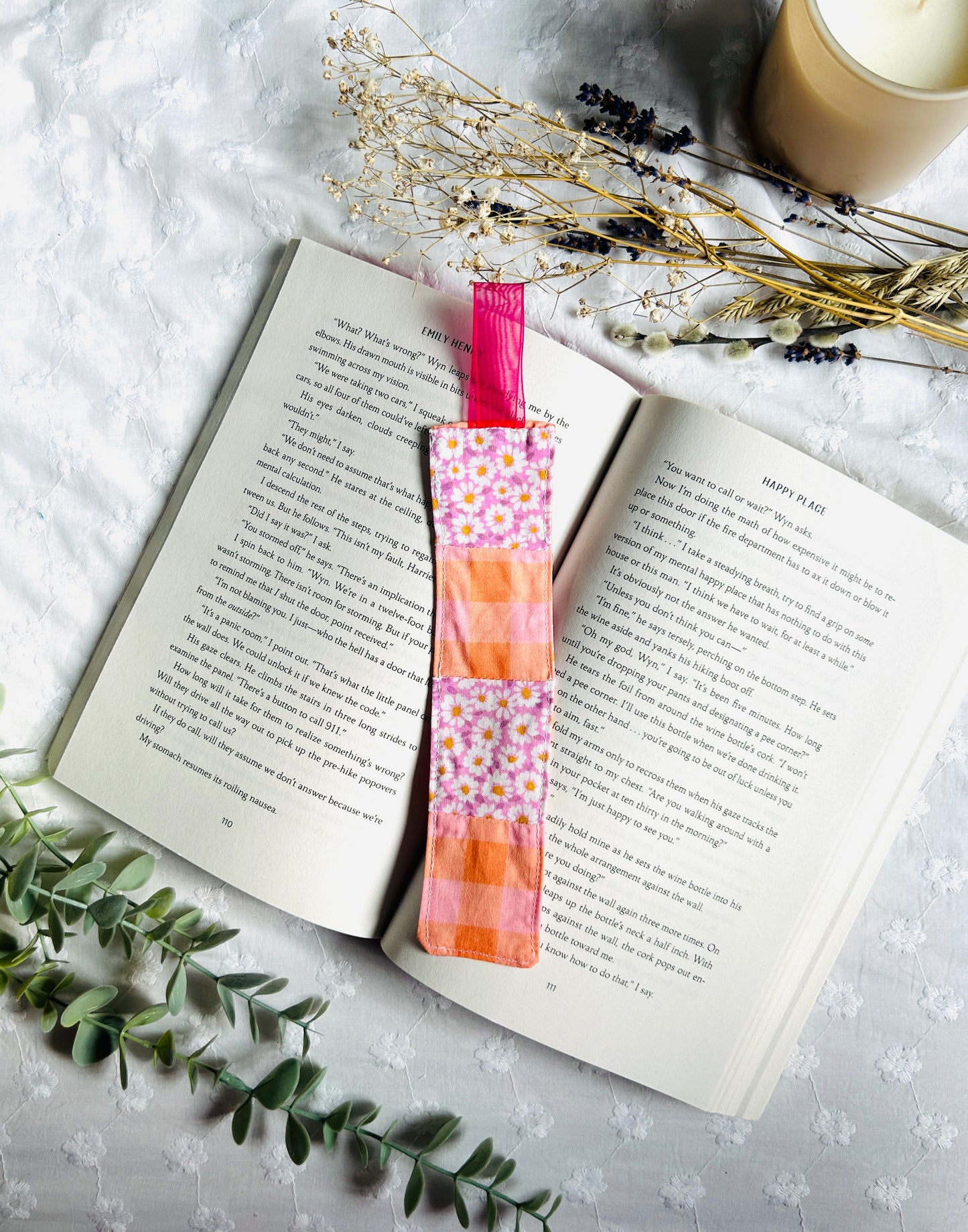 Scrappy Bookmark - Pink and Orange Gingham and Florals