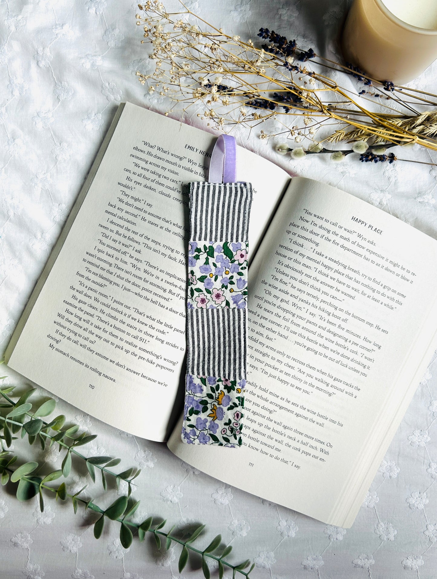 Scrappy Bookmark - Stipes and Lilac Florals