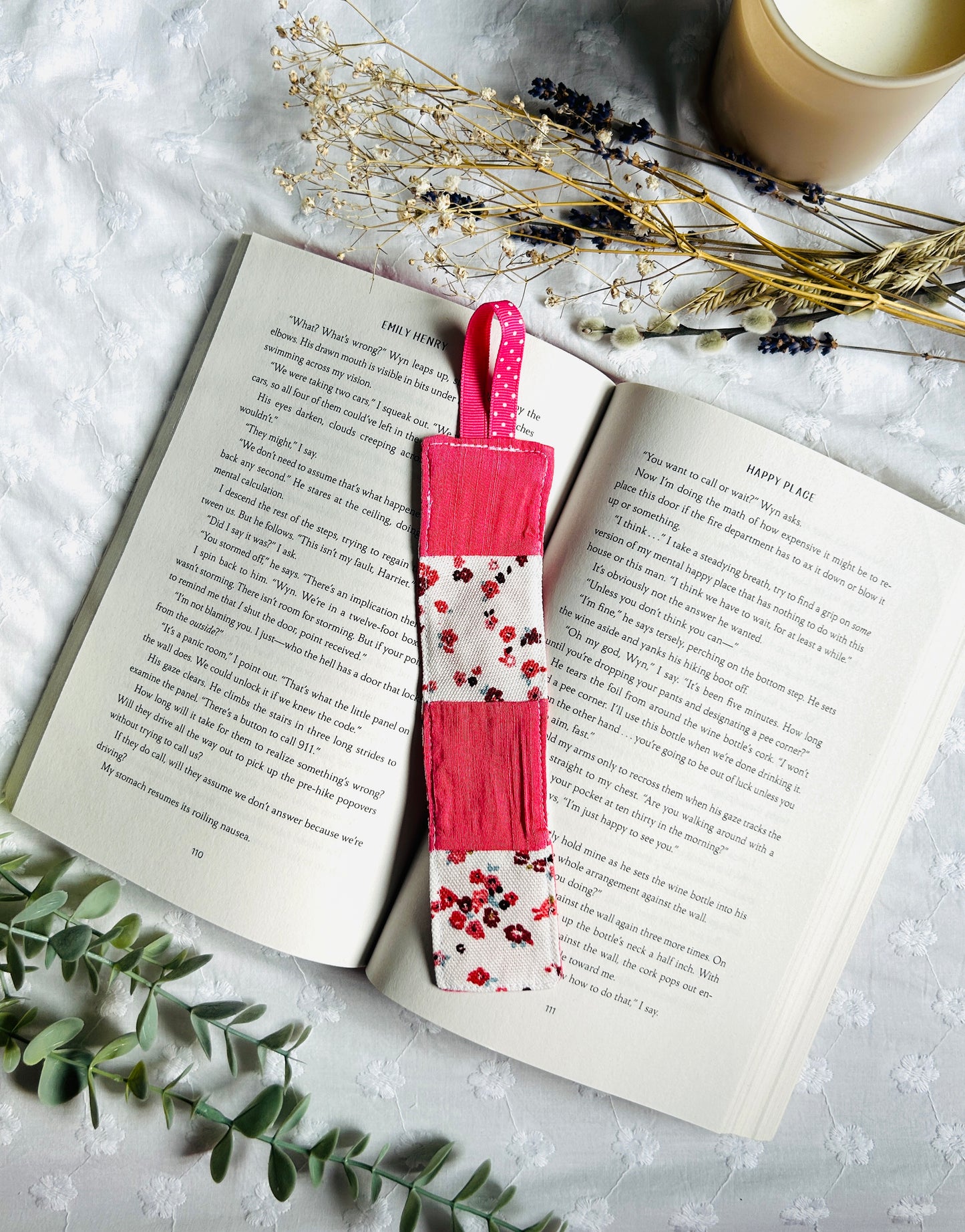 Scrappy Bookmark - Bright Pink and White Florals