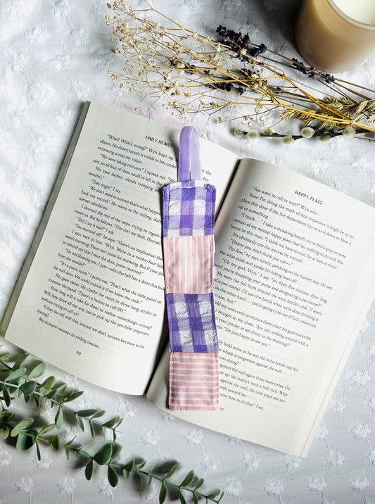 Scrappy Bookmark - Lilac Gingham and Pink Stripes