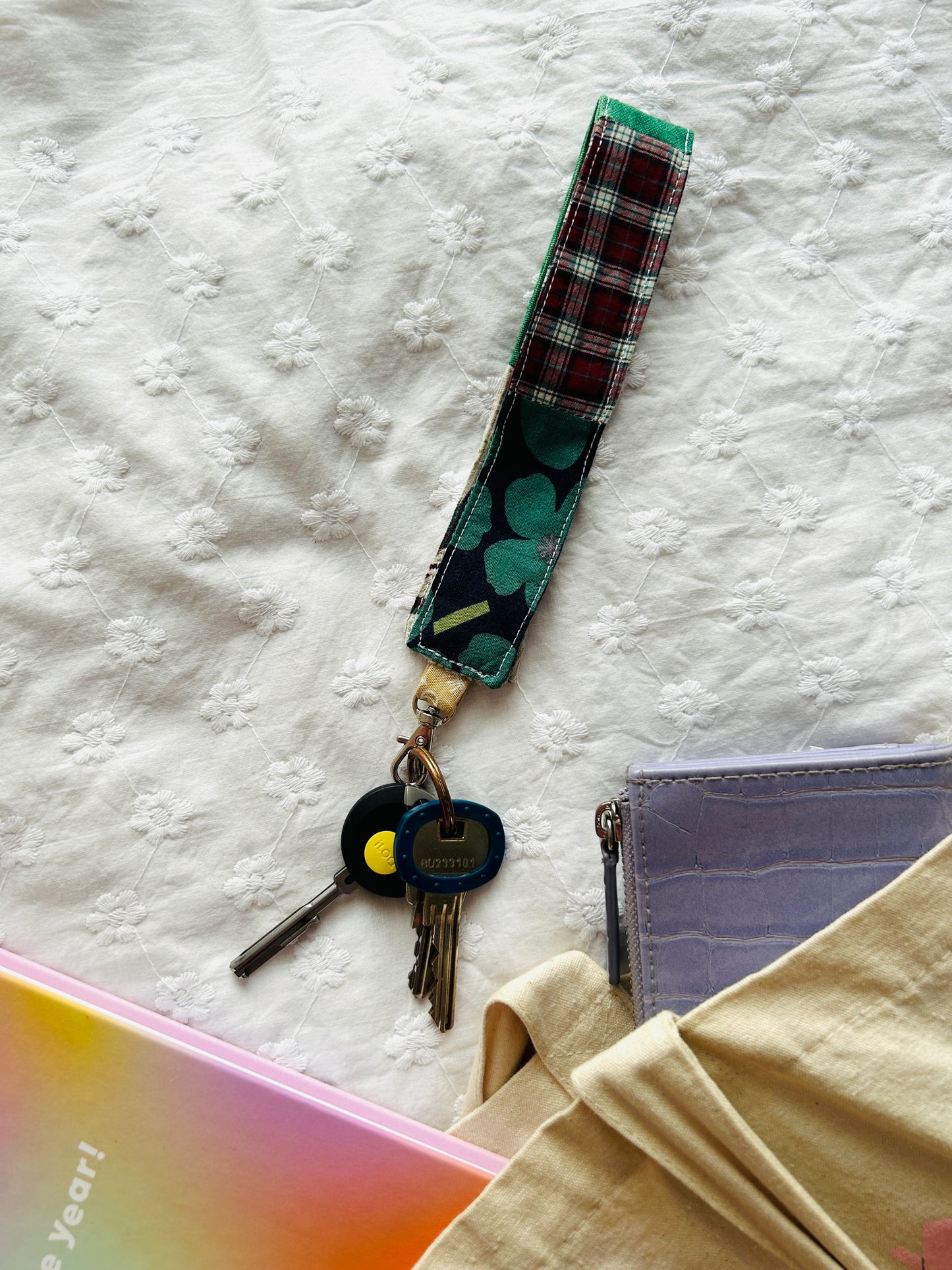 Scrappy Keychain - Green Plaid and Florals