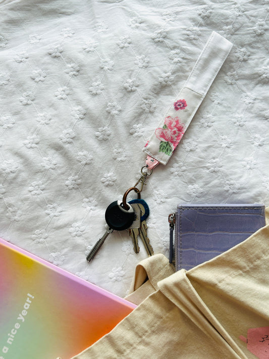 Scrappy Keychain - White Florals and Gingham