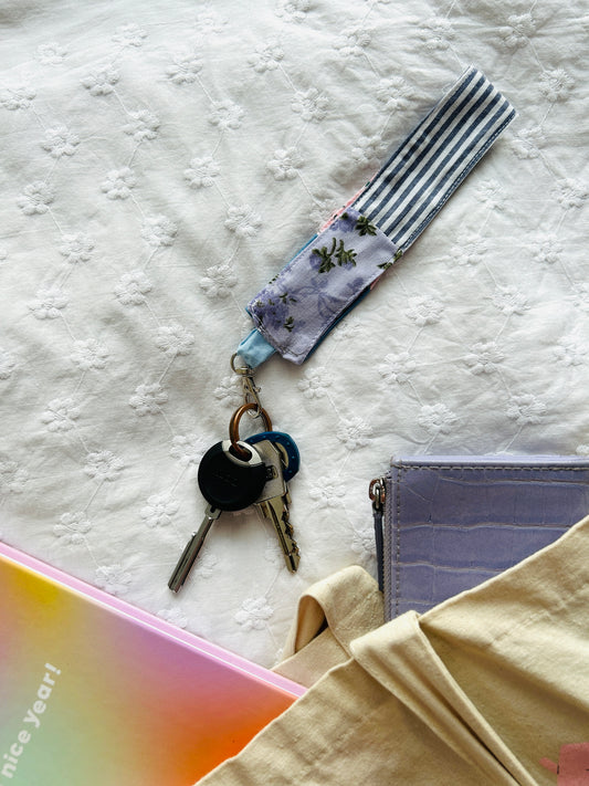 Scrappy Keychain - Lilac Pink Blue Florals and Stripes